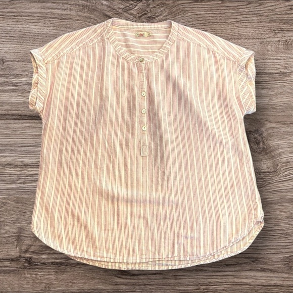 FAHERTY Desmond Bloom Sierra Stripe Linen Dolman Henley Top M - Picture 2 of 8
